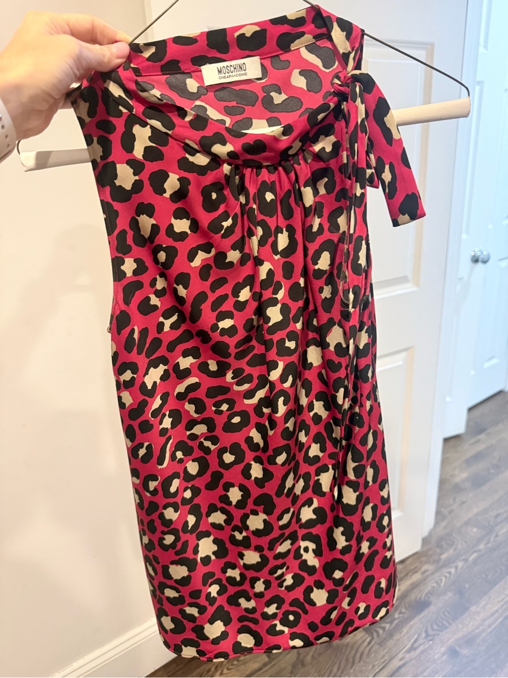 Moschino Cheap and Chic Red Black & Tan Leopard Halter Top Size US 6